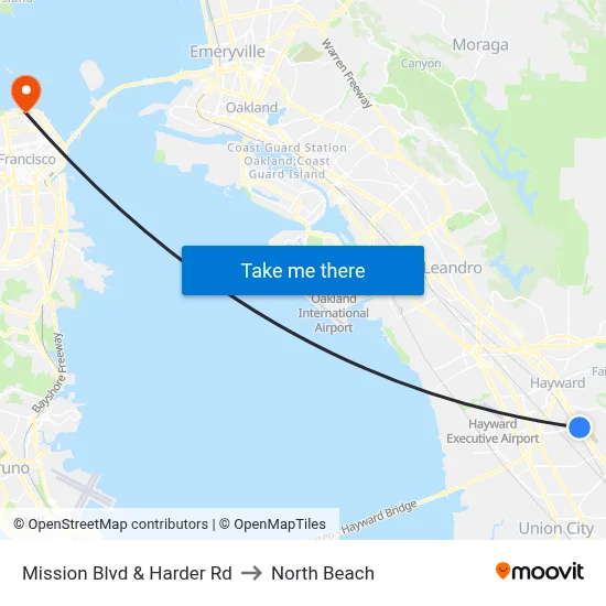 Mission Blvd & Harder Rd to North Beach map