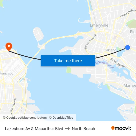 Lakeshore Av & Macarthur Blvd to North Beach map