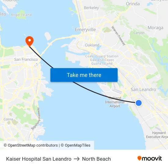 Kaiser Hospital San Leandro to North Beach map