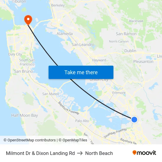 Milmont Dr & Dixon Landing Rd to North Beach map