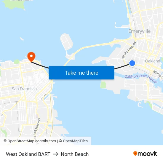 West Oakland BART to North Beach map