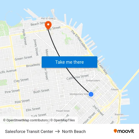 Salesforce Transit Center to North Beach map