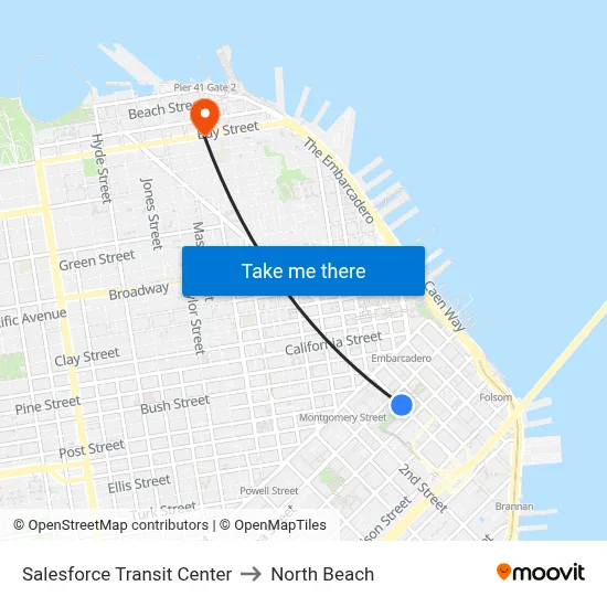 Salesforce Transit Center to North Beach map