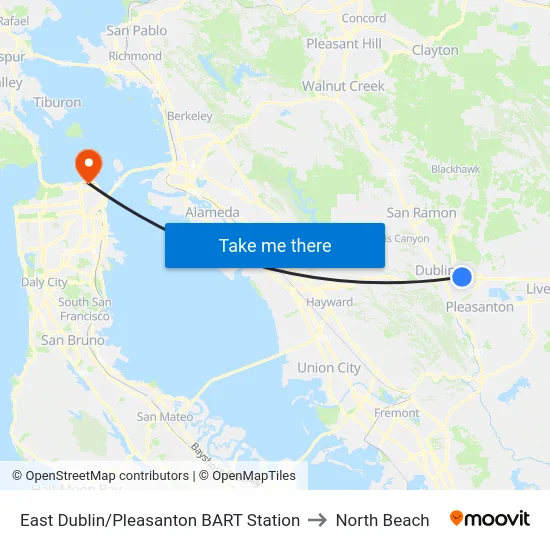 East Dublin/Pleasanton BART Station to North Beach map