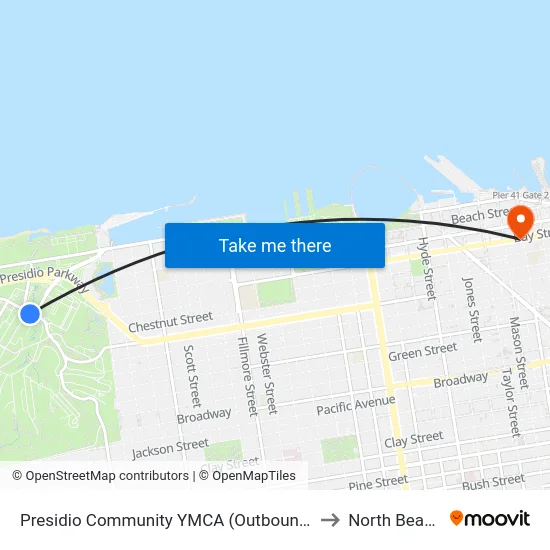 Presidio Community YMCA (Outbound) to North Beach map