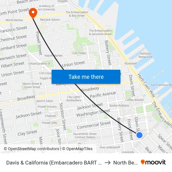 Davis & California (Embarcadero BART Drop Off) to North Beach map