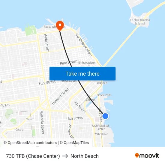 730 TFB (Chase Center) to North Beach map