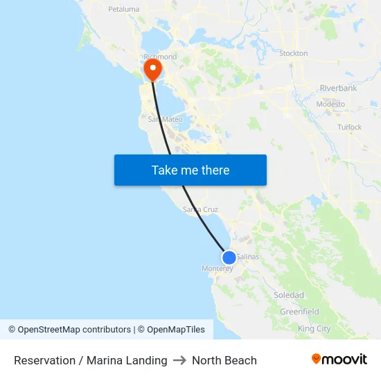 Reservation /  Marina Landing to North Beach map