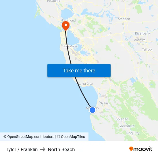 Tyler /  Franklin to North Beach map