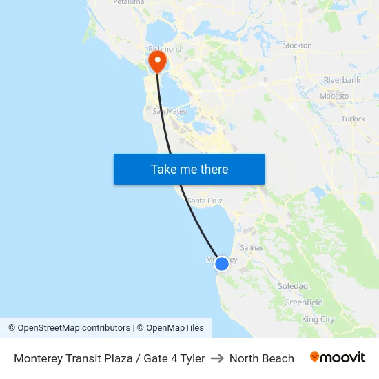 Monterey Transit Plaza / Gate 4 Tyler to North Beach map