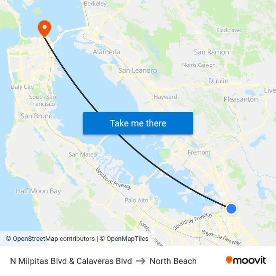 N Milpitas Blvd & Calaveras Blvd to North Beach map