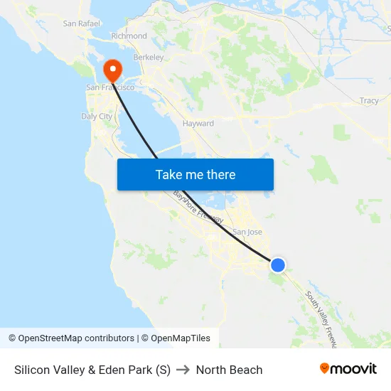 Silicon Valley & Eden Park (S) to North Beach map