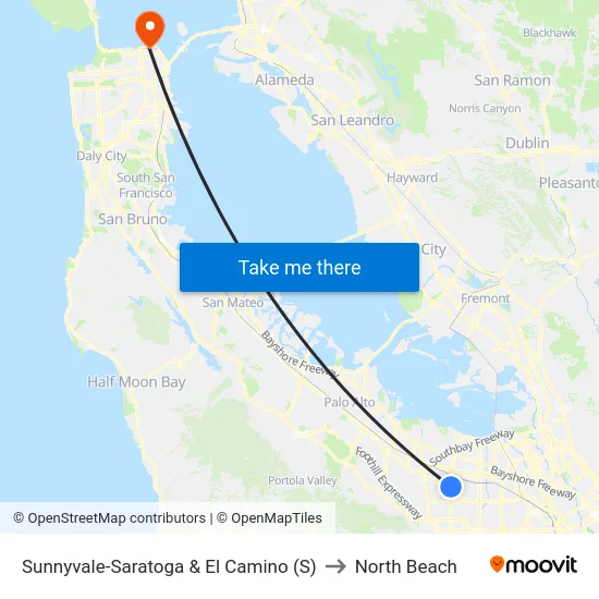 Sunnyvale-Saratoga & El Camino (S) to North Beach map