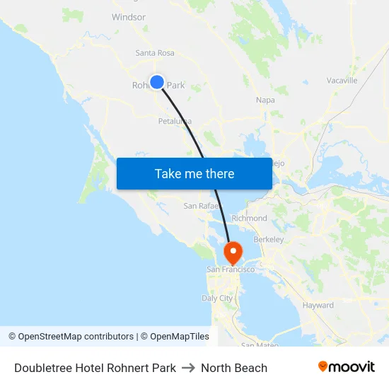 Doubletree Hotel Rohnert Park to North Beach map