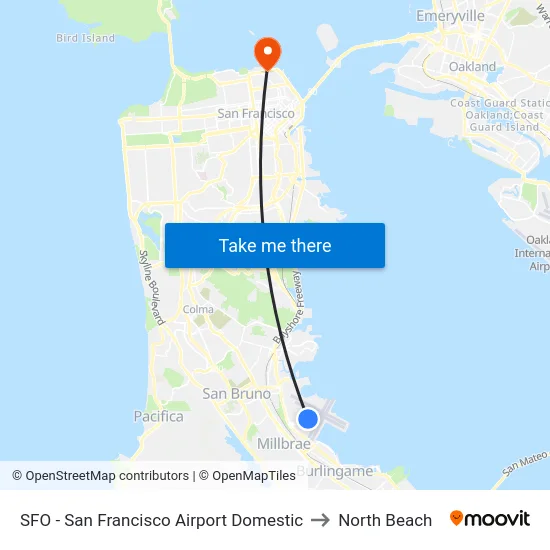 SFO - San Francisco Airport Domestic to North Beach map
