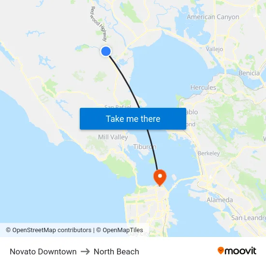 Novato Downtown to North Beach map