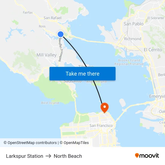 Larkspur Station to North Beach map