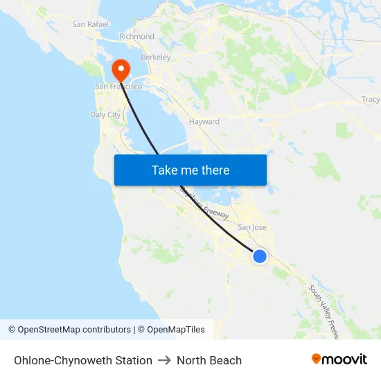 Ohlone-Chynoweth Station to North Beach map