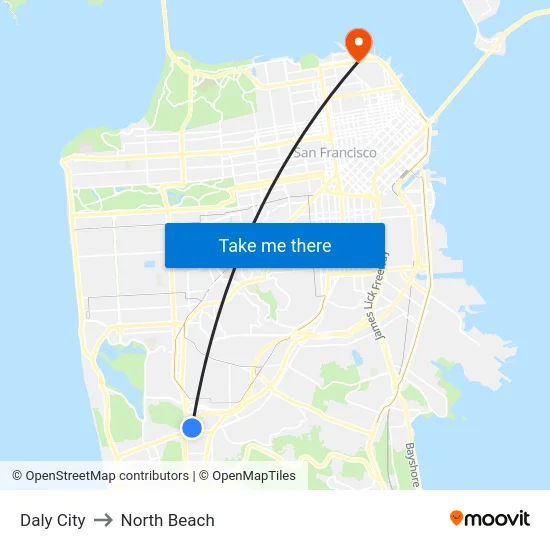Daly City to North Beach map