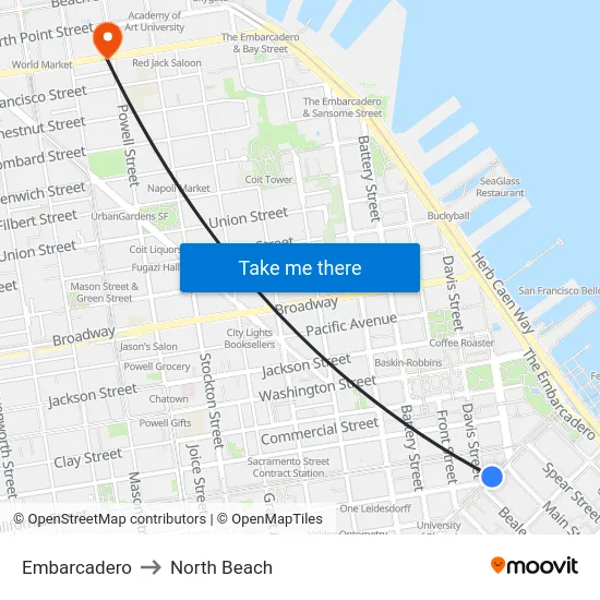 Embarcadero to North Beach map