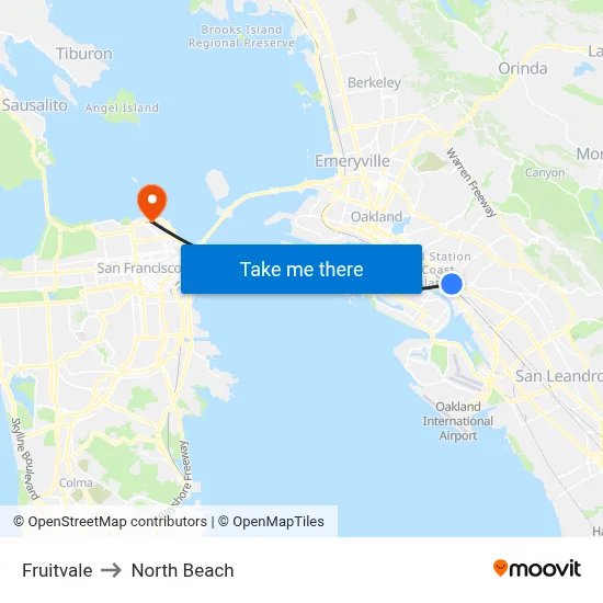 Fruitvale to North Beach map