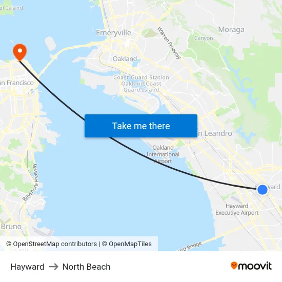 Hayward to North Beach map