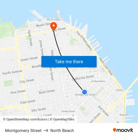 Montgomery Street to North Beach map