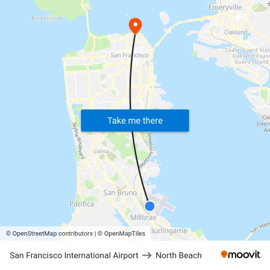 San Francisco International Airport to North Beach map