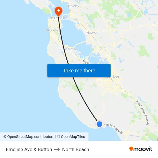 Emeline Ave & Button to North Beach map