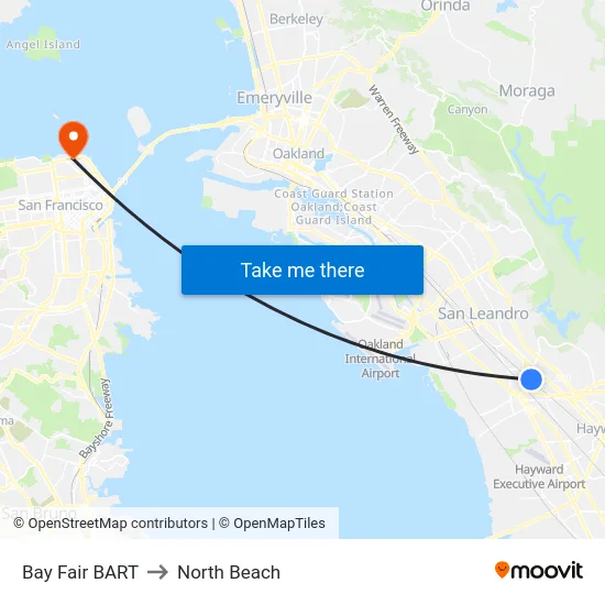 Bay Fair BART to North Beach map
