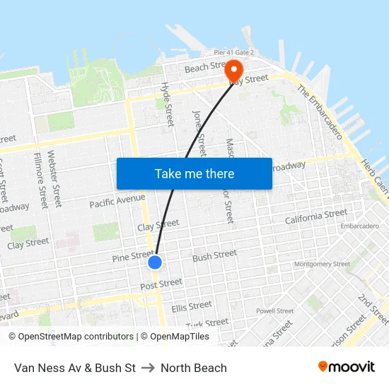 Van Ness Av & Bush St to North Beach map