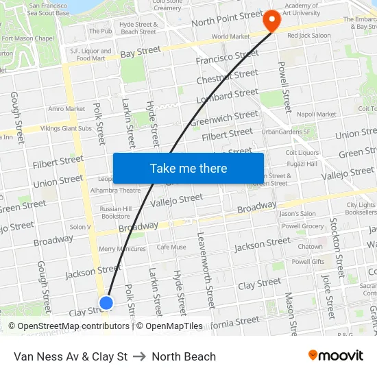 Van Ness Av & Clay St to North Beach map
