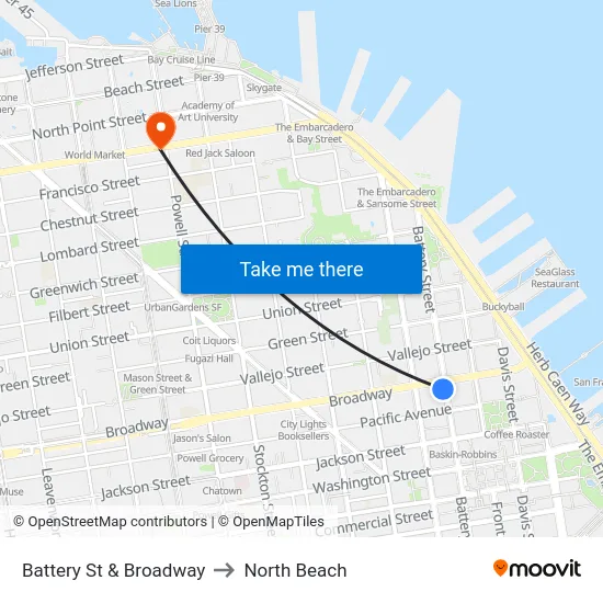 Battery St & Broadway to North Beach map