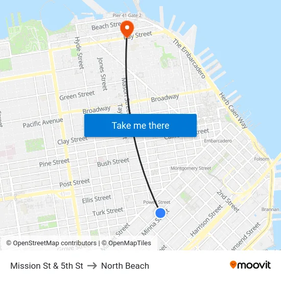 Mission St & 5th St to North Beach map