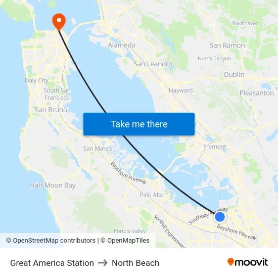 Great America Station to North Beach map