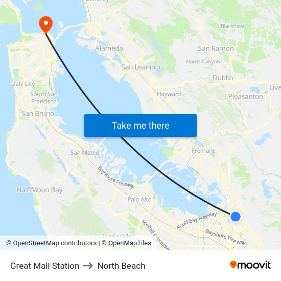 Great Mall Station to North Beach map