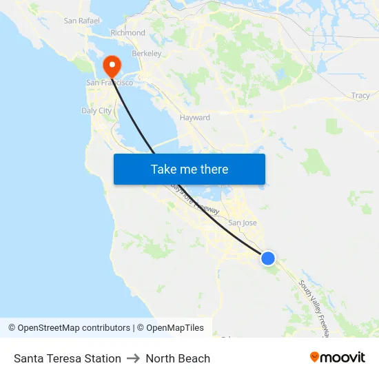 Santa Teresa Station to North Beach map