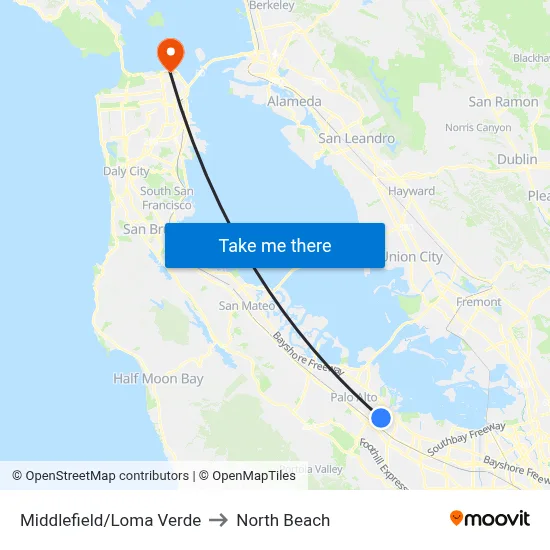 Middlefield/Loma Verde to North Beach map