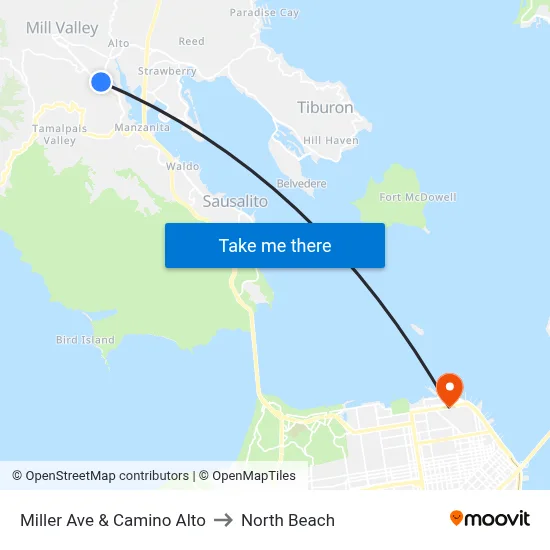Miller Ave & Camino Alto to North Beach map