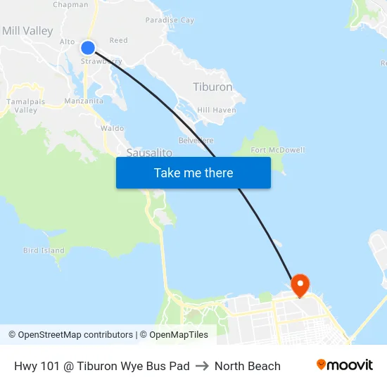 Hwy 101 @ Tiburon Wye Bus Pad to North Beach map