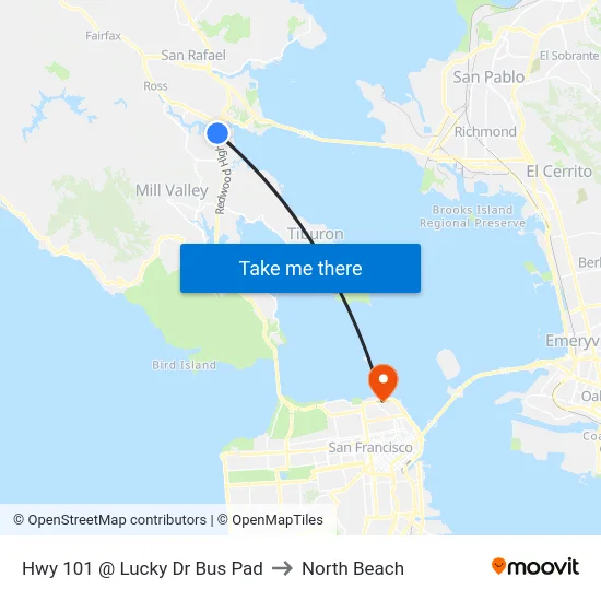 Hwy 101 @  Lucky Dr Bus Pad to North Beach map