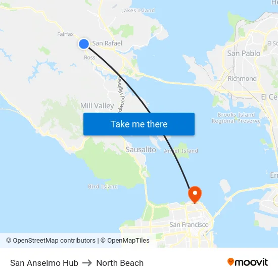 San Anselmo Hub to North Beach map