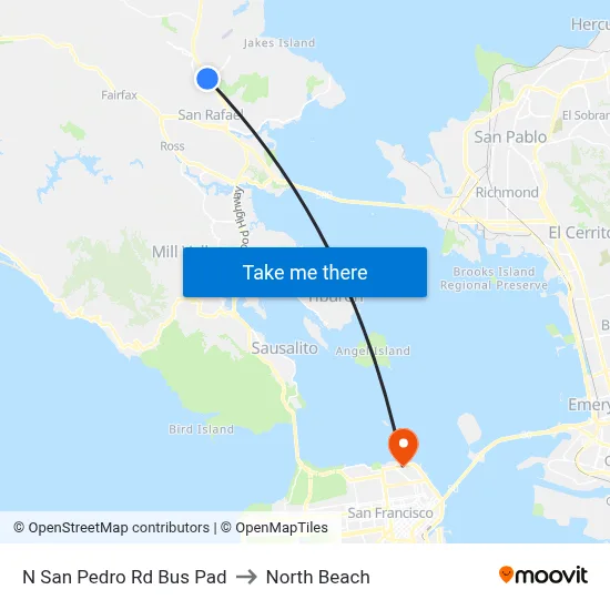 N San Pedro Rd Bus Pad to North Beach map