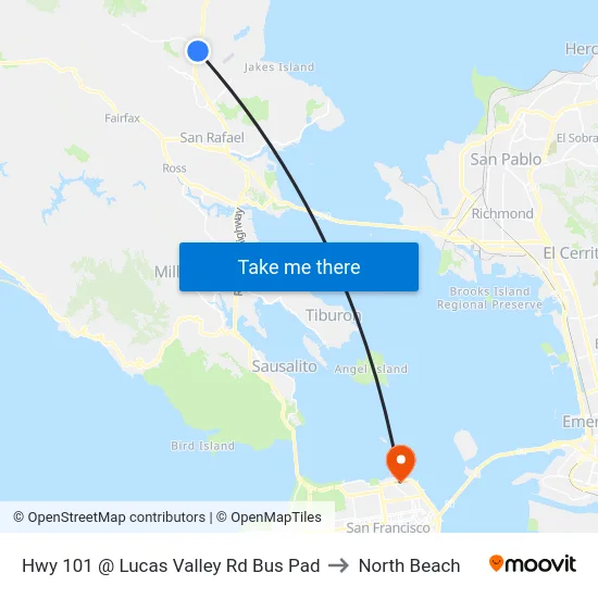 Hwy 101 @ Lucas Valley Rd Bus Pad to North Beach map