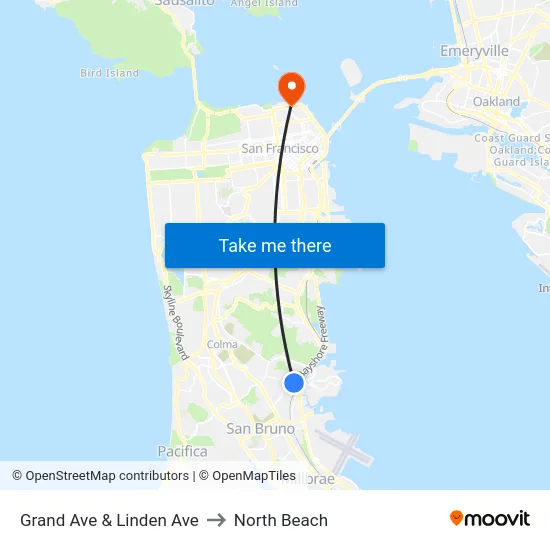 Grand Ave & Linden Ave to North Beach map