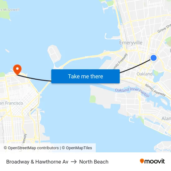 Broadway & Hawthorne Av to North Beach map