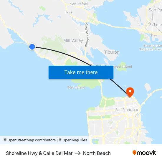 Shoreline Hwy & Calle Del Mar to North Beach map
