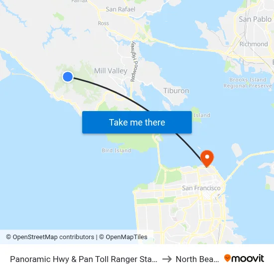Panoramic Hwy & Pan Toll Ranger Station to North Beach map