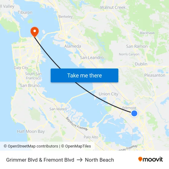 Grimmer Blvd & Fremont Blvd to North Beach map