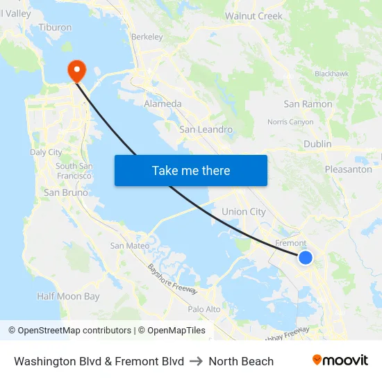 Washington Blvd & Fremont Blvd to North Beach map